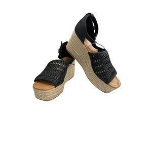 Ana Lisa Black Woven Espadrille Wedge Sandals 8.5M Adjustable Strap & Open Toe D